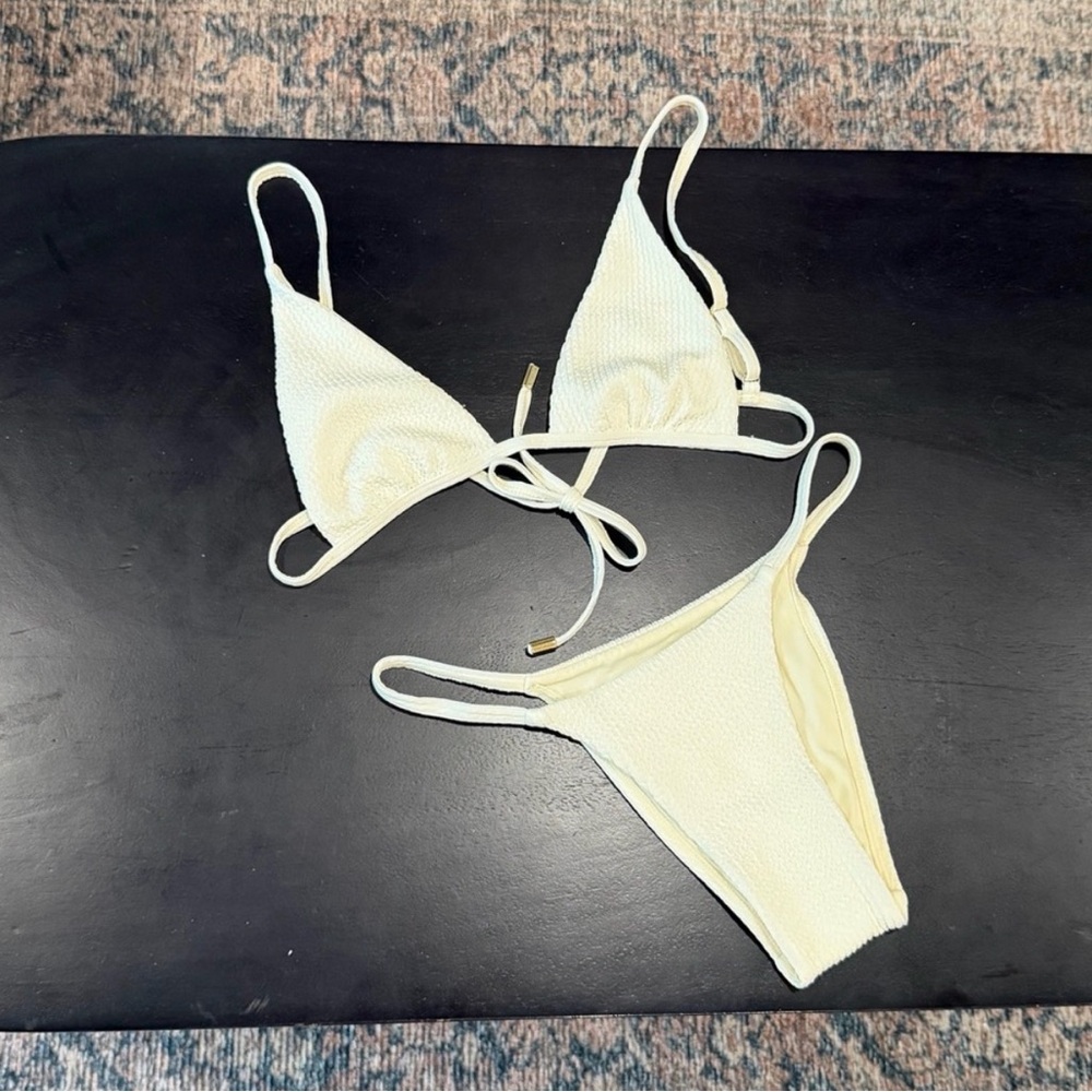 Monday Swimwear Cream Textured Triangle Bikini